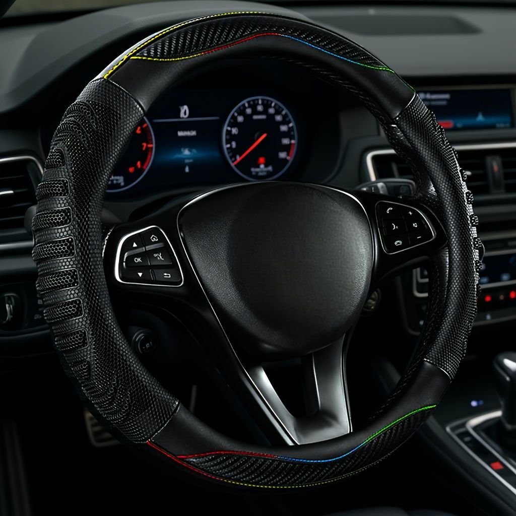 ハンドルカバー カバー カー用品 車用品 軽自動車 普通自動車 38cm Sサイズ 感 上品 ハンドル O型 内装パーツ ドレスアップ 滑りにくい 汚れ防止 PUレザー ブラック レッド ブルー 3 シンプル