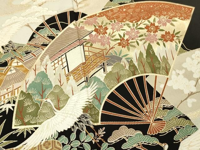 ◆豪華■正絹総絞り■吉祥飛鶴文■黒地■金彩加■振袖一式 ◇豪華□正絹総絞り□吉祥飛鶴文□黒地□金彩加□振袖一式