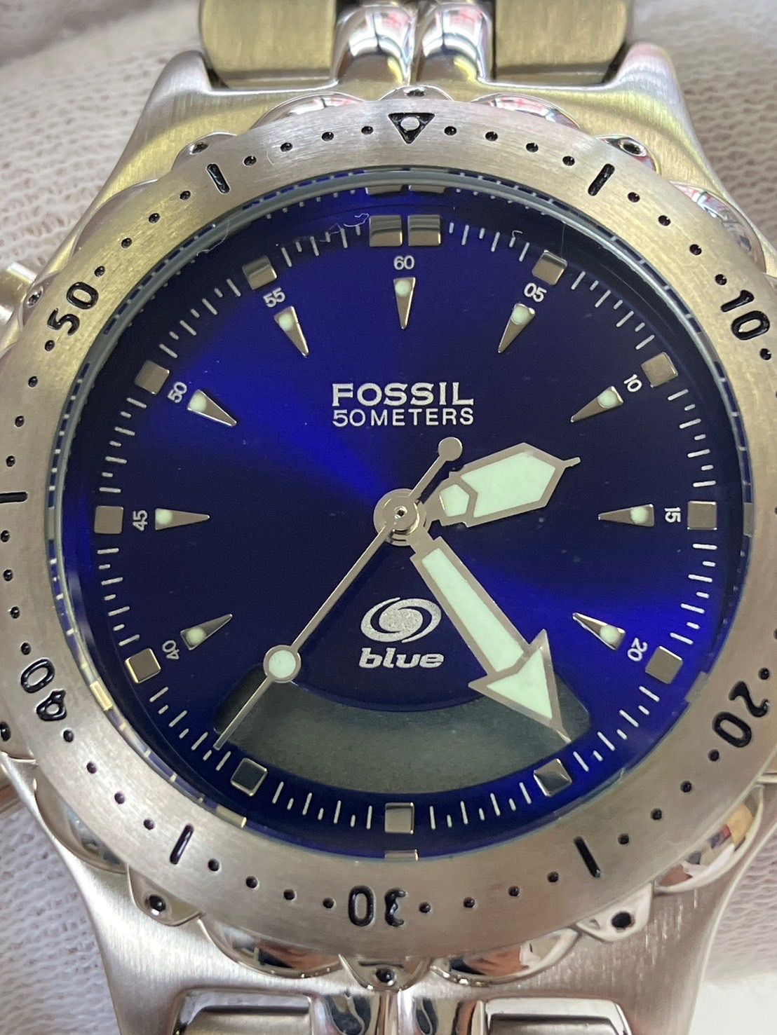 中古品】 FOSSILフォッシル blueブルー 50METER 腕時計 AM-3244 