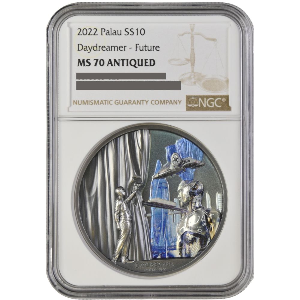 Daydreamer-FUTURE 2 Oz Silver Coin $10 Palau 2025-NGC Graded MS70 Antiqued