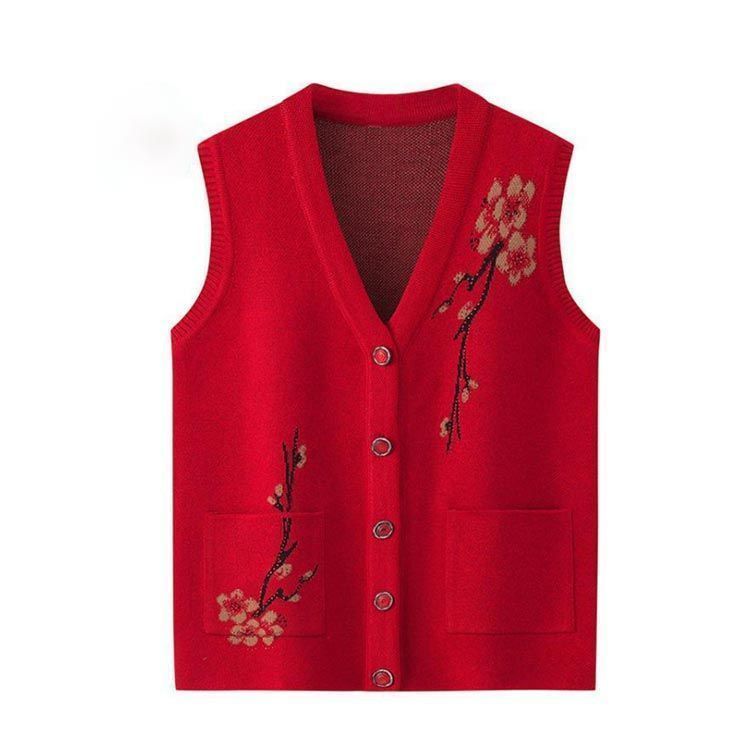 ニットベスト チョッキ シニア ファッション おばあちゃん 前開き 袖なし カーディガン ベスト 裏起毛 女性 婦人服 カジュアル 秋冬 グッズ プレゼント 祖母 お年寄り jyonn 3333