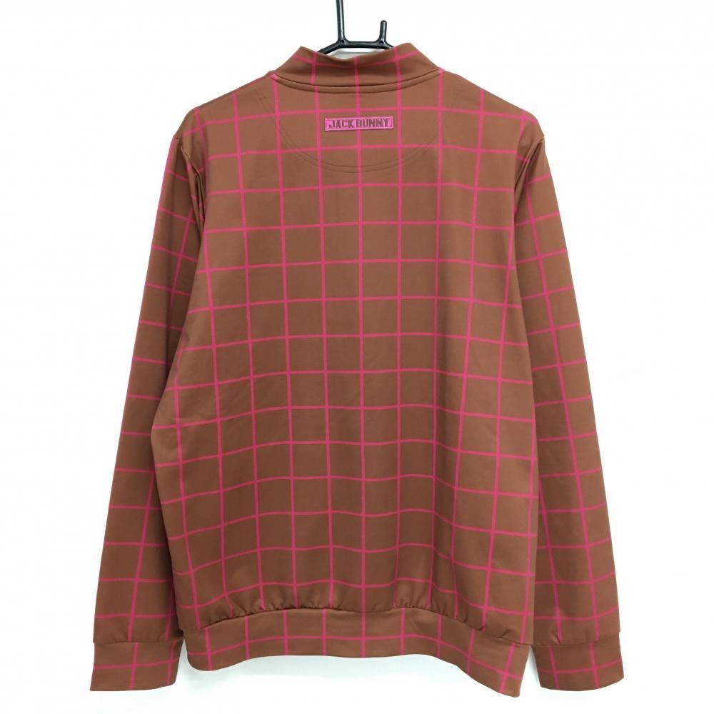 ジャックバニー ジャケットブルゾン ブラウン×ピンク 格子柄 ロゴワッペン メンズ 6 XL ゴルフウェア Jack Bunny