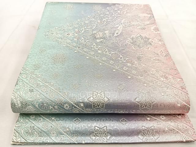 平和屋着物◎六通柄袋帯 唐織 鶴 銀糸 正絹 逸品 BAAT4439wb