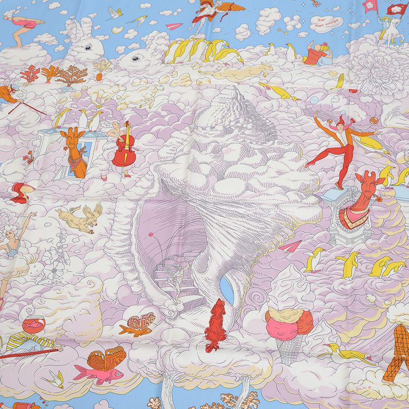 エルメス カレ90 スカーフ 私の雲 Sur Mon Nuage ブルーシエル Hermès Sur Mon Nuage 90