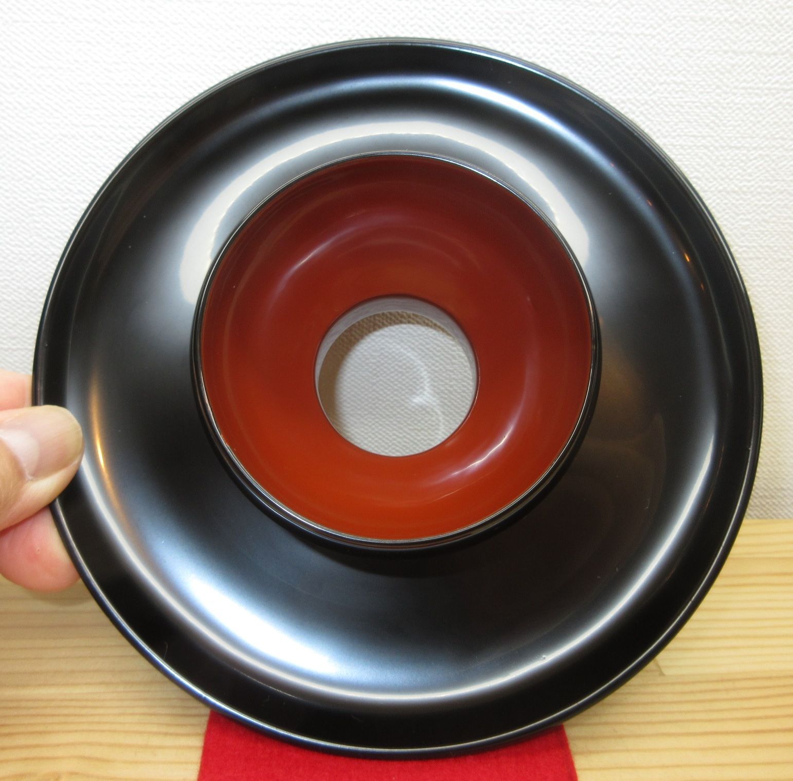 逢絢亭 茶道具 天目台 輪島塗 内朱塗 真塗 木製 静峰作 共箱入り