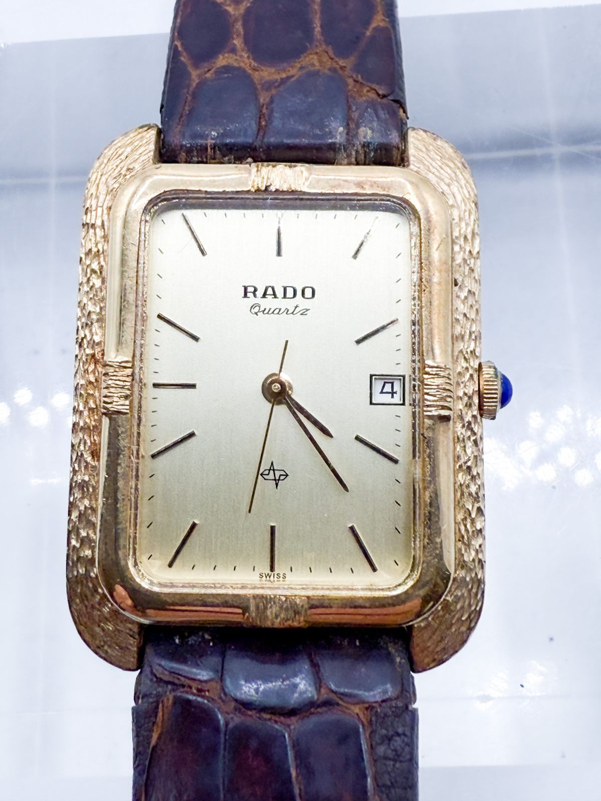 RADO ラドー クォーツ スクエア ゴールド × レザーベルト 稼働品