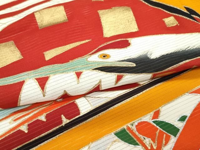 平和屋本店□希少 夏物 アンティーク 大正ロマン 振袖 絽袷 絽×絽 扇面