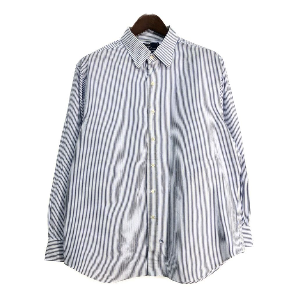 90年代 Polo by Ralph Lauren ポロ ラルフローレン 長袖シャツ ストライプ ブルー (メンズ 17) 中古 古着 T2468