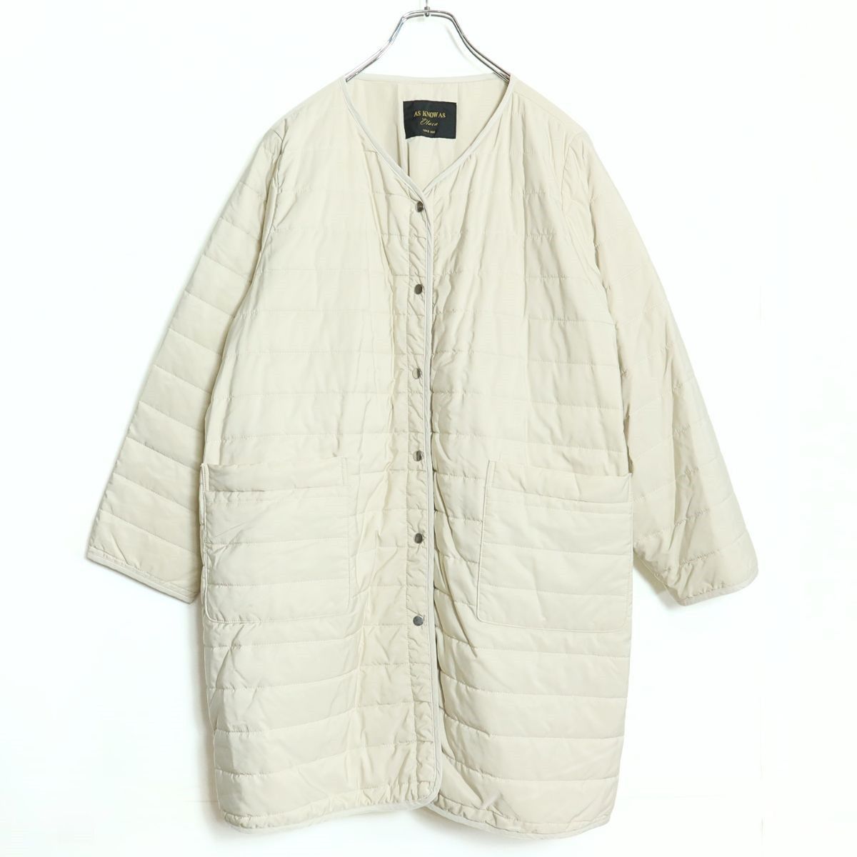 アズノウアズ 大きいポケット♪ ノー ロングダウンコート 大きいサイズ19 アイボリー系 z15742
