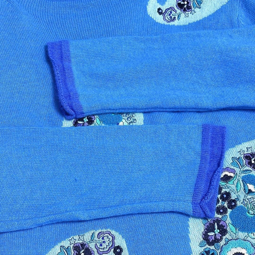 LEONARD 長袖ハイネックニット アンゴラ混 L ブルー ペイズリー柄 本物 LEONARD 長袖ハイネックニット アンゴラ混 L ブルー ペイズリー柄