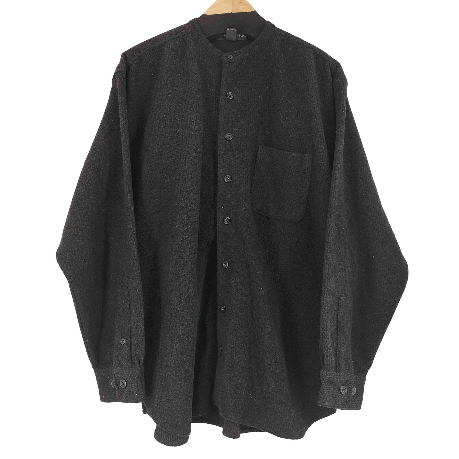バナナリパブリック BANANA REPUBLIC 90S-00S ウール混  L/S バンドカラーシャツ メンズ import：M 