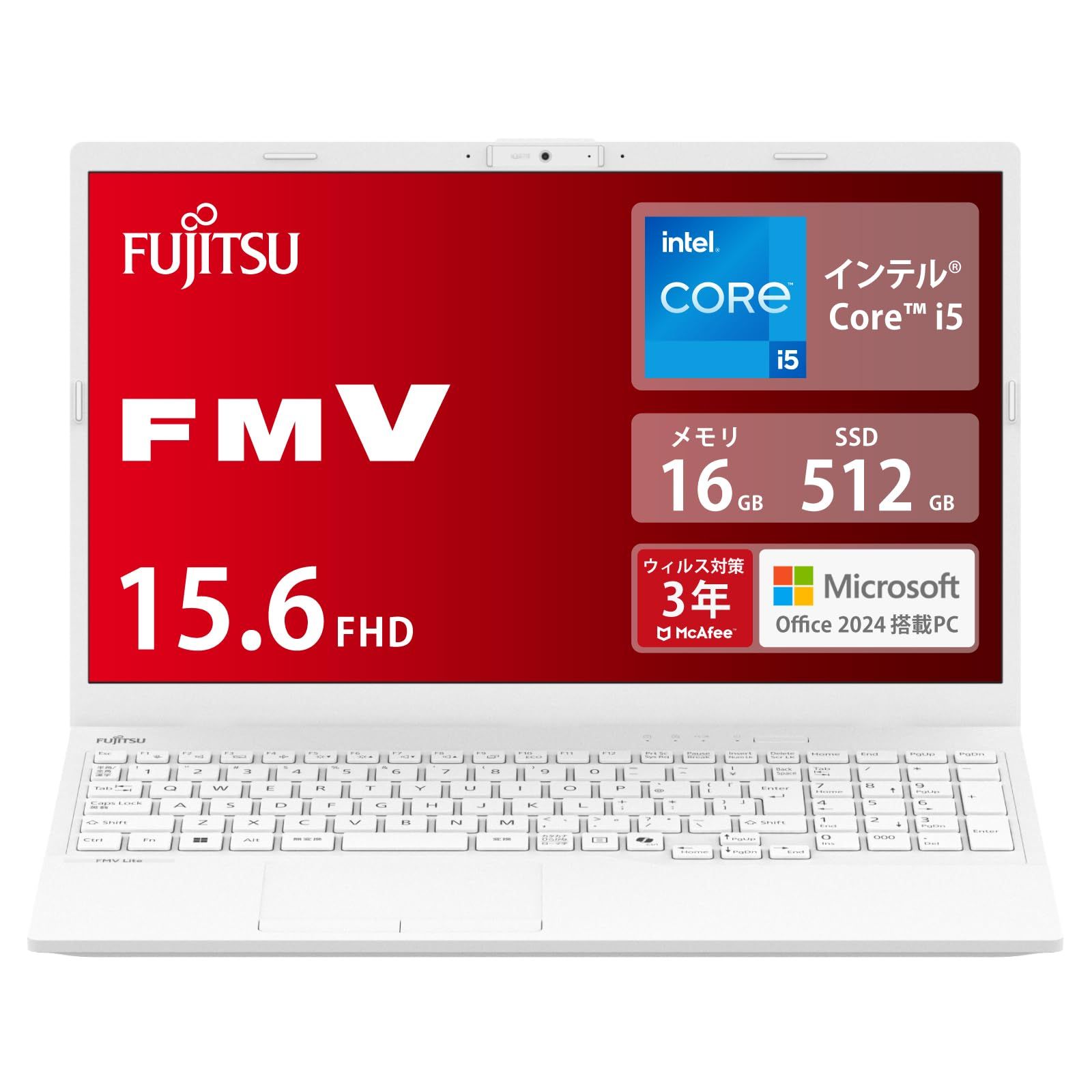 富士通 ノートパソコン FMV Lite WA1|J2 MS Office 2025|Win 11|15.6型|Core i5|16GB|SSD 512GB AHシリーズ FMVWJ2A Win11 16GB|512GBSSD|Officeあり|白