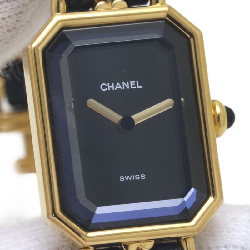 CHANEL シャネル プルミエール Lサイズ H0001 483011003【電池交換済】 GP(ゴールドメッキ）x革  レディース/130194【中古】【腕時計】