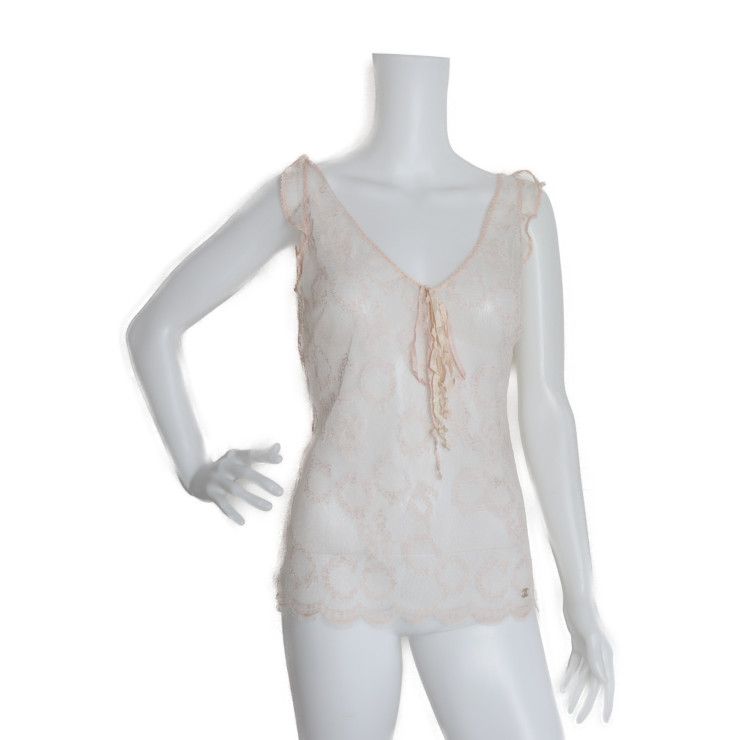 CHANEL ピンク レース Vネック キャミソール