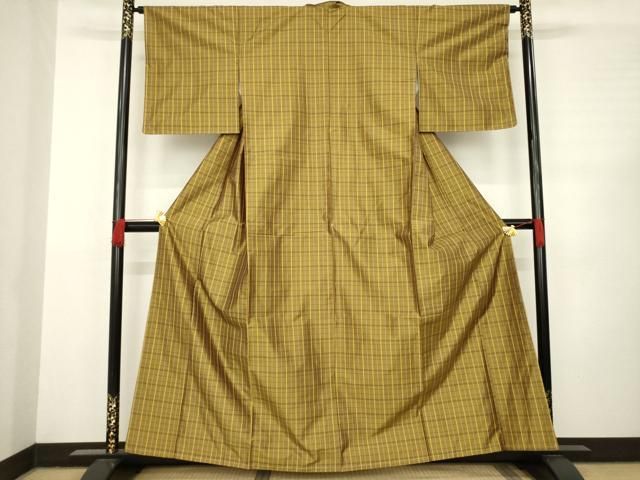 平和屋着物 上質な紬 格子 正絹 AABC6091ck