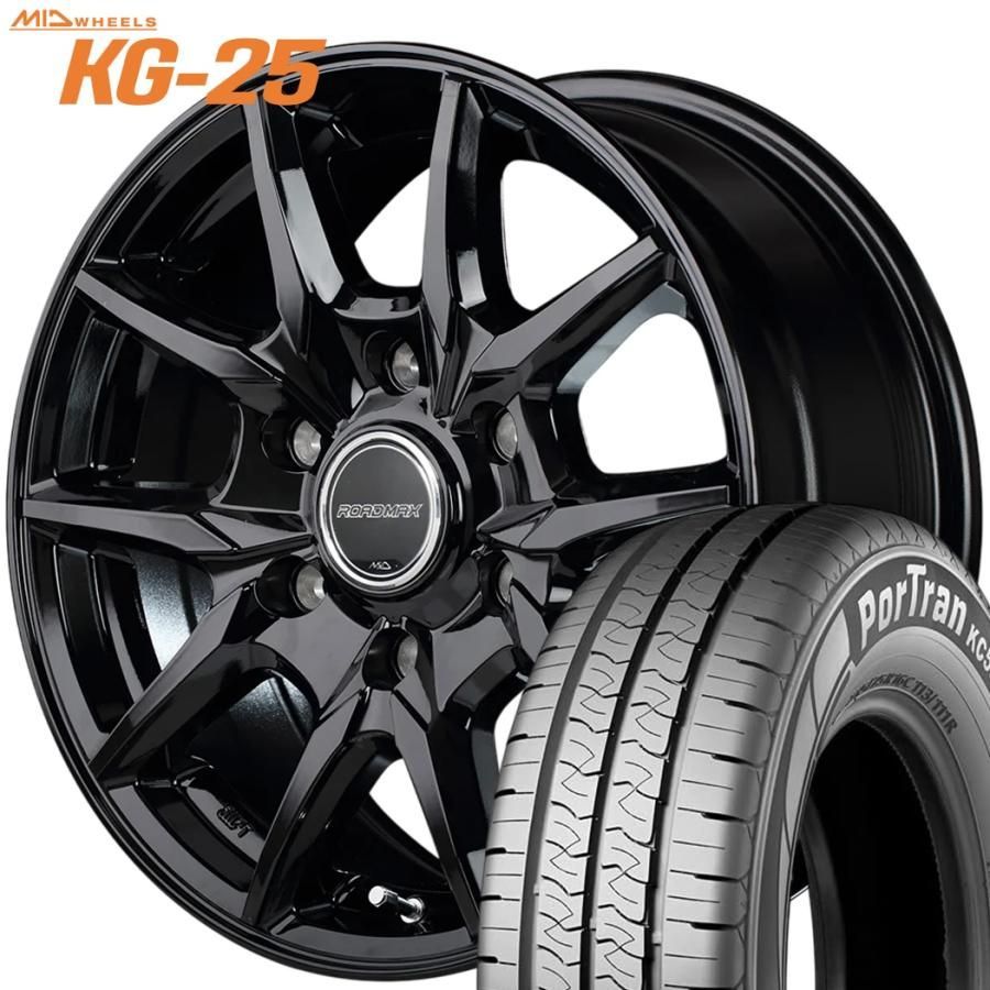 期間 ラジアル MID ROADMAX KG-25 ロードマックスKG-25 15ｘ6.0 ＋33 6H 139.7 ブラック ｘ４本 KUMHO クムホ ポートラン KC53 195 80R15