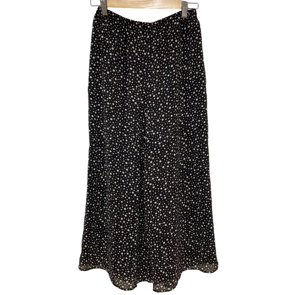 23SS Theory セオリー PRINTED CHIFFON FLUID PULL ON B GZ ドット柄 シフォン ワイドパンツ サイズP ブラウン レディース 古着