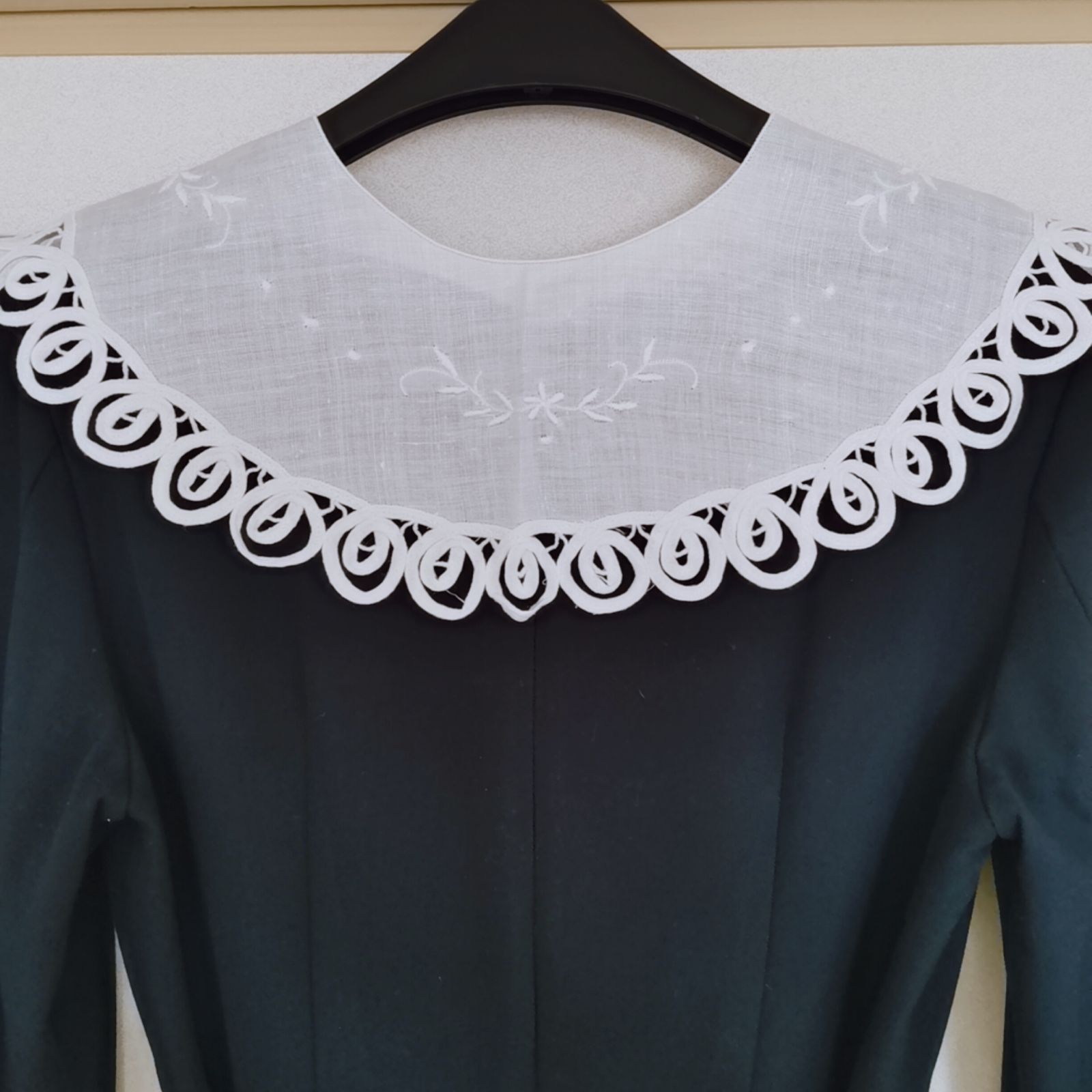 アンティーク つけ襟 レース 刺繍 花 綿麻 ヴィンテージ 付け衿