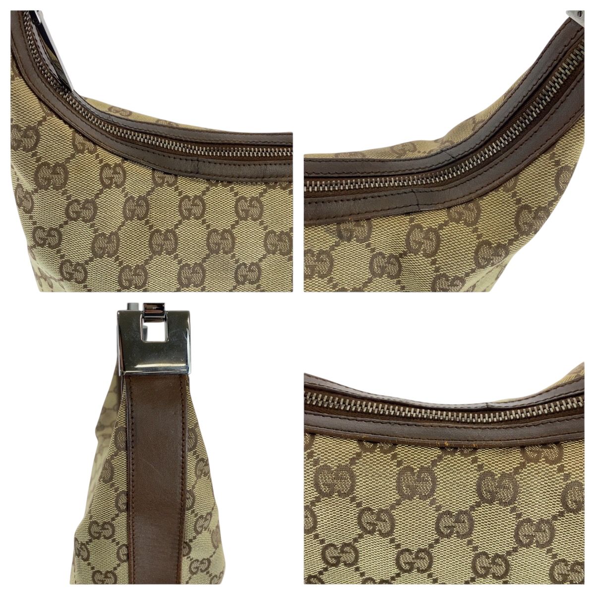 美品 GUCCI グッチ ベージュ ブラウン シルバー金具 GGキャンバス 001