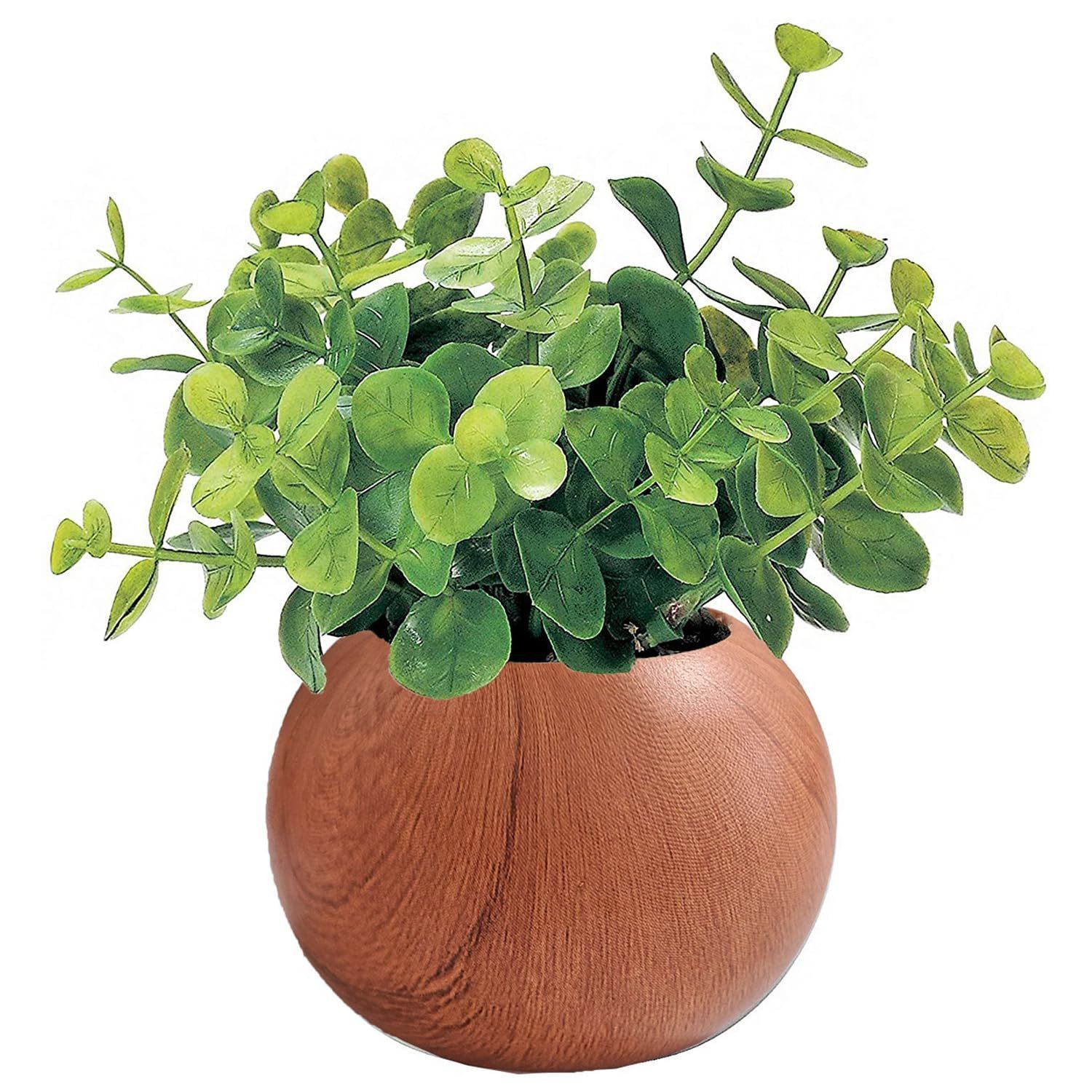 造花 観葉植物 インテリアグリーン 光触媒 かわいい ユーカリ Φ14×H 15 cm ポットの直径はΦ7 ケーアイジャパン Kijapan ナチュラル 木目ポット 419488 ブラウン