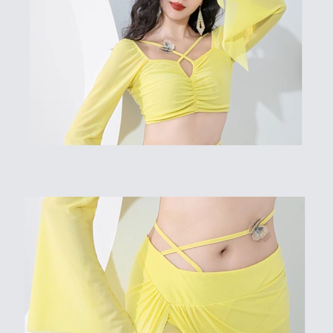 ベリーダンス レッスン着 バタフライ セットアップ イエロー LW0173YE