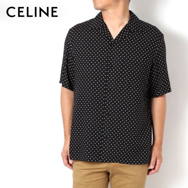 24SSモデル セリーヌ CELINE  マイクロトリオンフプリント ハワイアンシャツ【ブラック】 2C946313V  38CE/【2024SS】m-tops