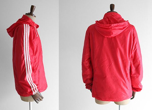 ☆80's adidas ◇ デサント製 中綿入り ナイロンジャケット 赤 L