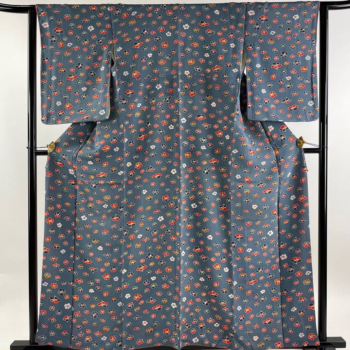 美品 小紋 小豆色梅縮緬 身丈158.5cm 裄丈65cm かわいい
