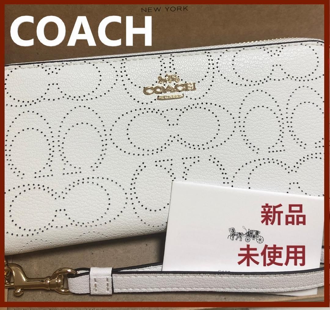COACH コーチ 新品 ホワイト 長財布 レディース 財布 黒 086 - メルカリ