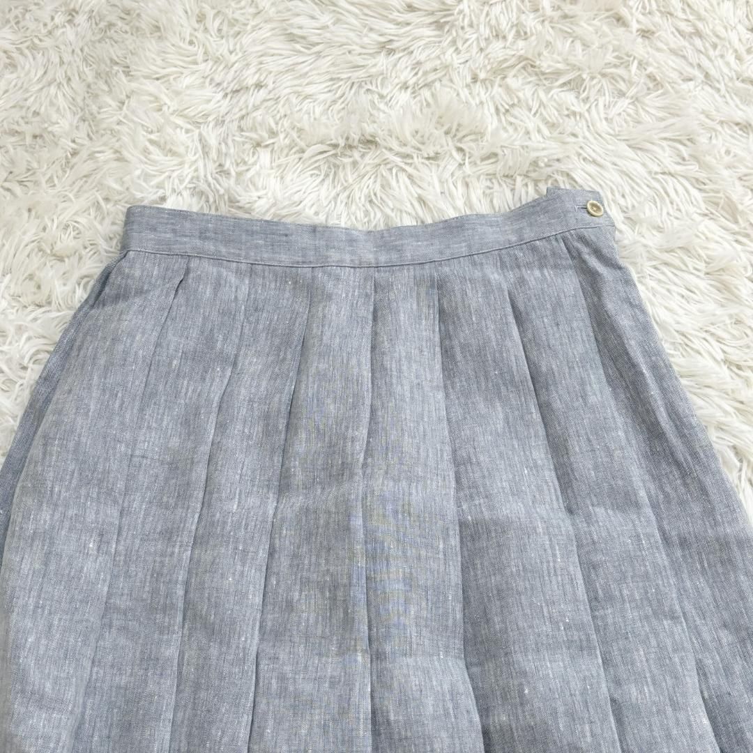 マドモアゼルノンノン 麻100％ プリーツスカート 38 M ブルー