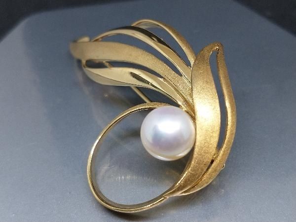 TASAKI K18 1Pフラワーモチーフブローチ 草花 マット 18K YG 18金イエローゴールド 田崎真珠