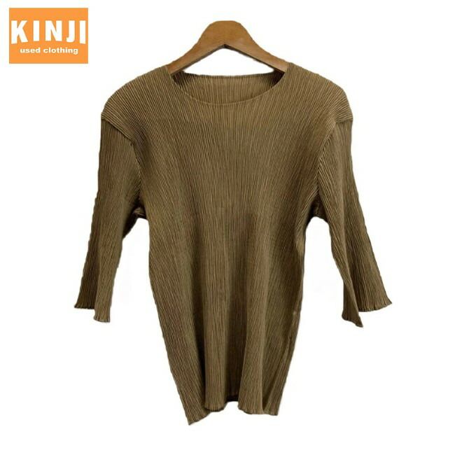 ISSEY MIYAKE 長袖カットソー トップス クルーネック ポリエステル 無地 プリーツ ストレッチ IM74-FJ909 日本製 ドメスティック 古着