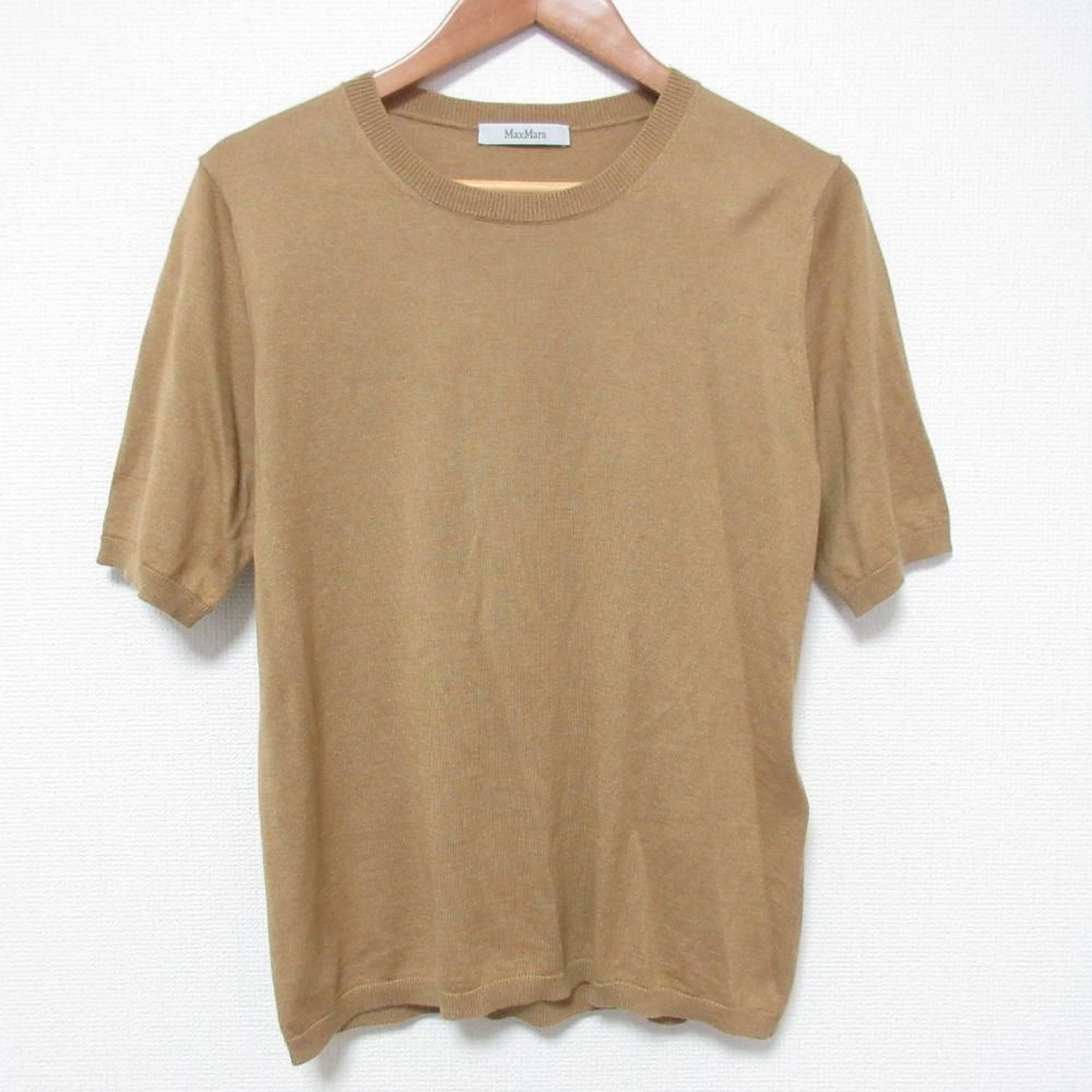 美品 24SS Max Mara マックスマーラ シルクカシミヤ ショートスリーブ ニット セーター サイズL ブラウンベージュ レディース 古着  USED