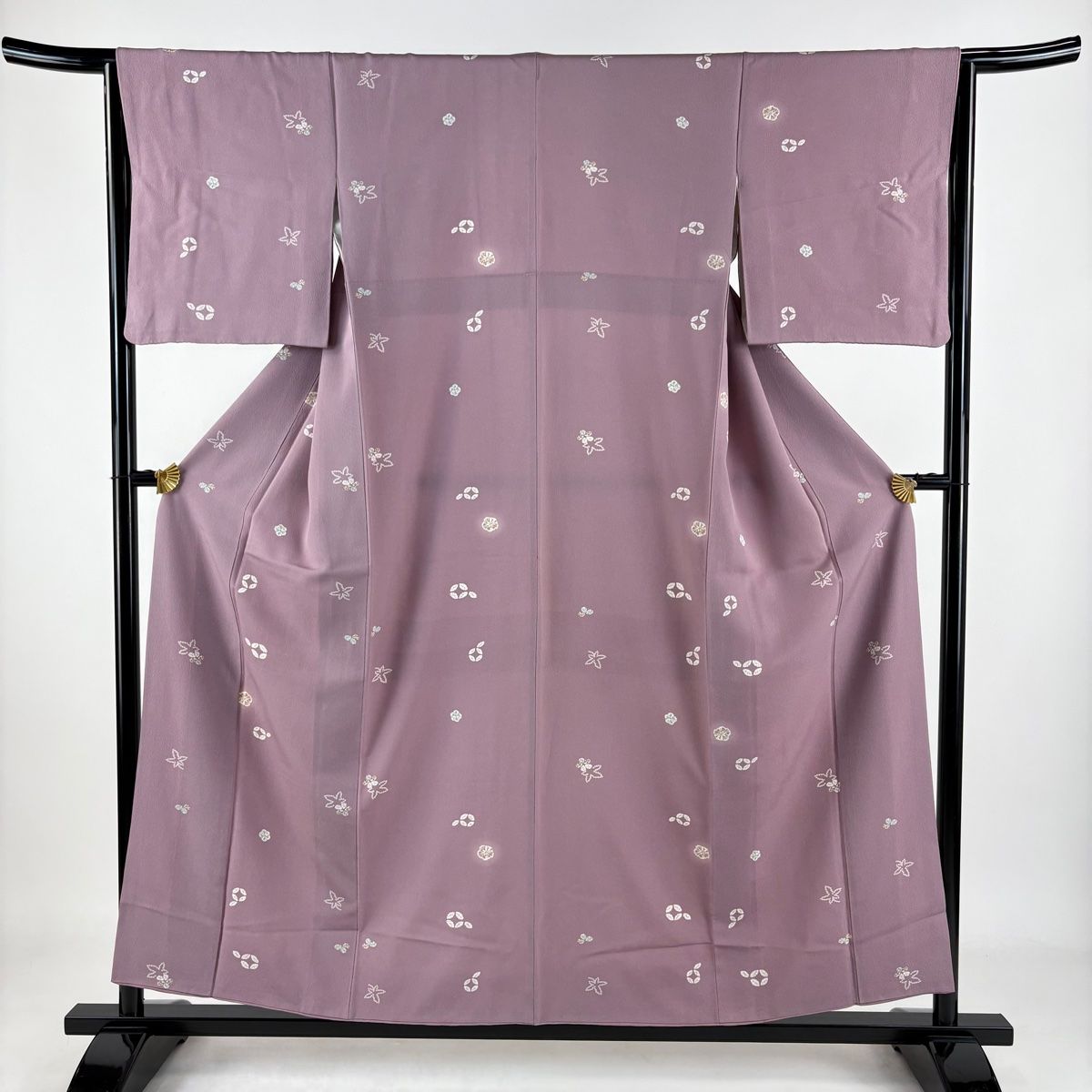 小紋 身丈155.5cm 裄丈64cm M 袷 花 七宝 灰紫 正絹