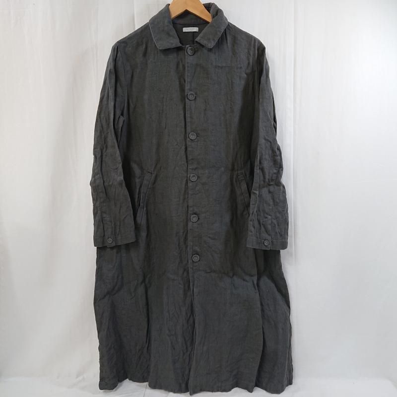 フォグリネンワーク★リネン100%★長袖★ノーカラー★ロングジャケットコート★紺 FLW fog linen work フォグリネンワーク コート FLW fog linen