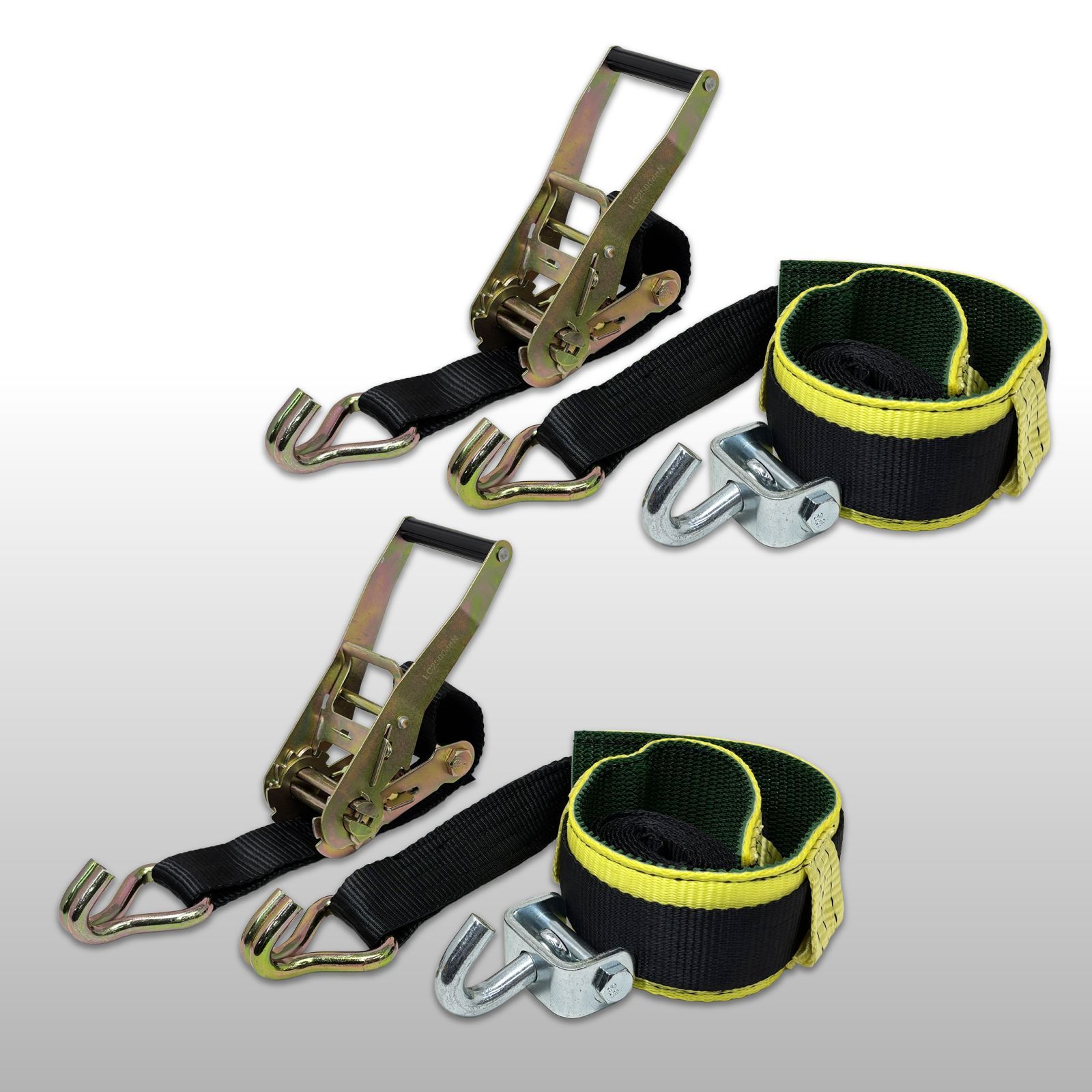 スピード発送 2セット 積載車 車両固定 タイヤ固縛 ラッシングベルト ベルトプロテクター 黄色 中間金具 1セット タイダウン 牽引 Jフック 荷締め レッカー 積車 トラック用品 車両運搬 ブラック×イエロー FFCRYSTALESIA_COM