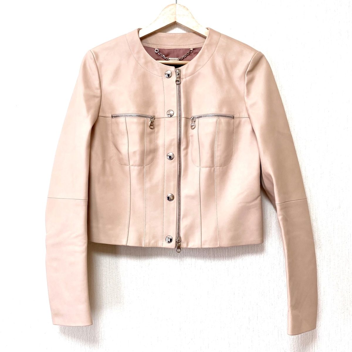 ロエベ　ベージュ レザー ジャケット LOEWE(ロエベ) ライダースジャケット サイズ40 M レディース