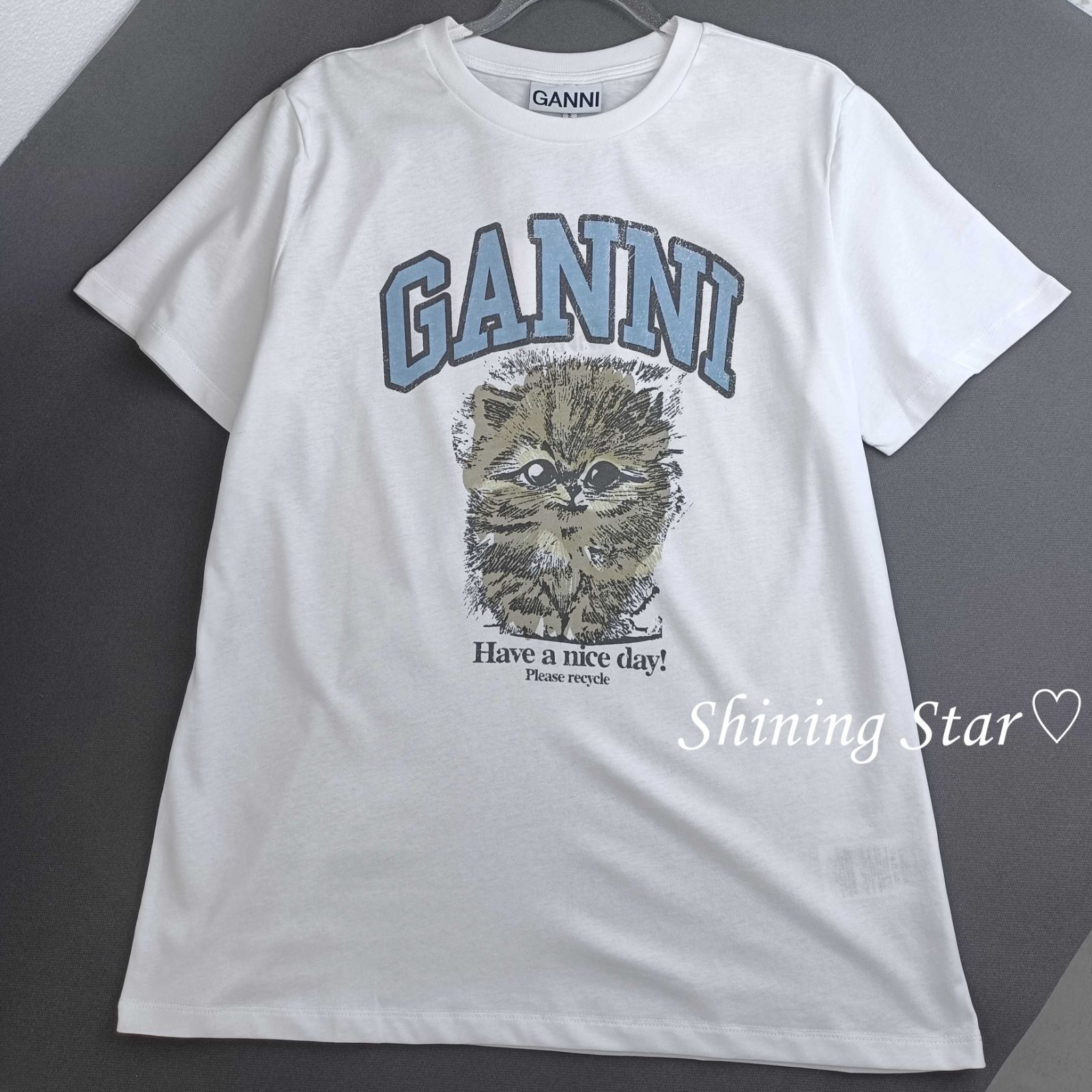 GANNI ガニー Tシャツ 半袖 レディース ウサギ キャットロゴ