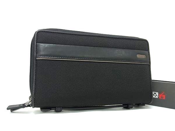 定額 TUMI トゥミ ナイロンキャンバス×レザー ラウンドファスナー 長財布 ウォレット オーガナイザー ブラック系 FN0567