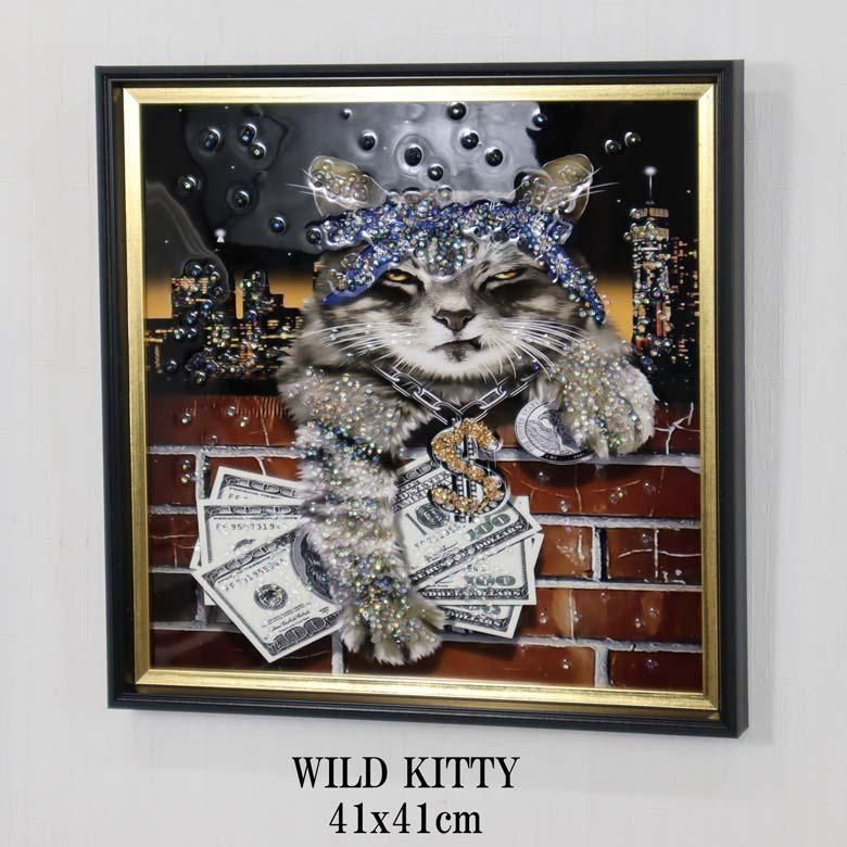 アートフレームアートパネル40X40 ワイルドキティ 猫 クリスタル