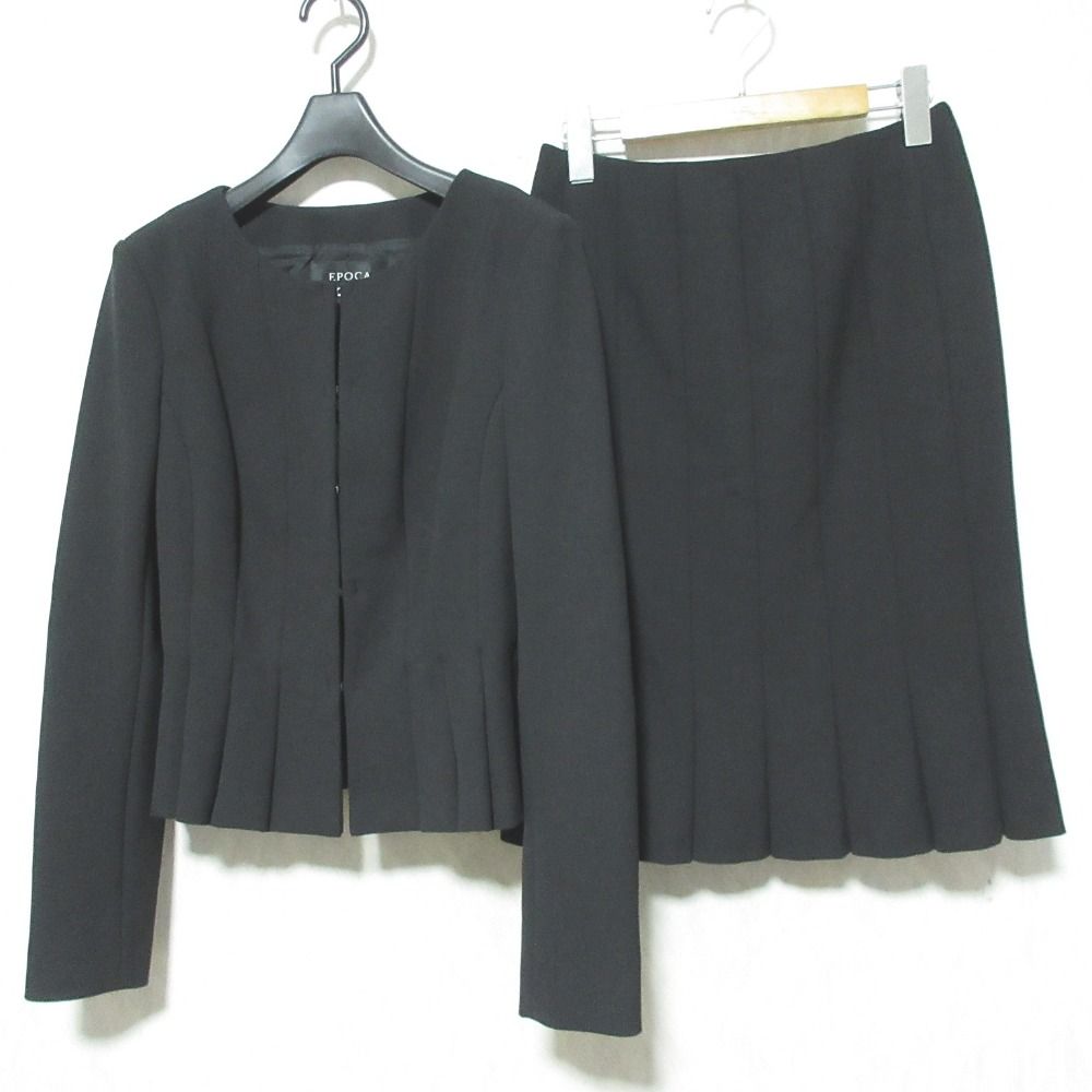 EPOCA エポカ ノー ジャケット スカート セットアップ スーツ サイズ40 ブラック レディース 古着
