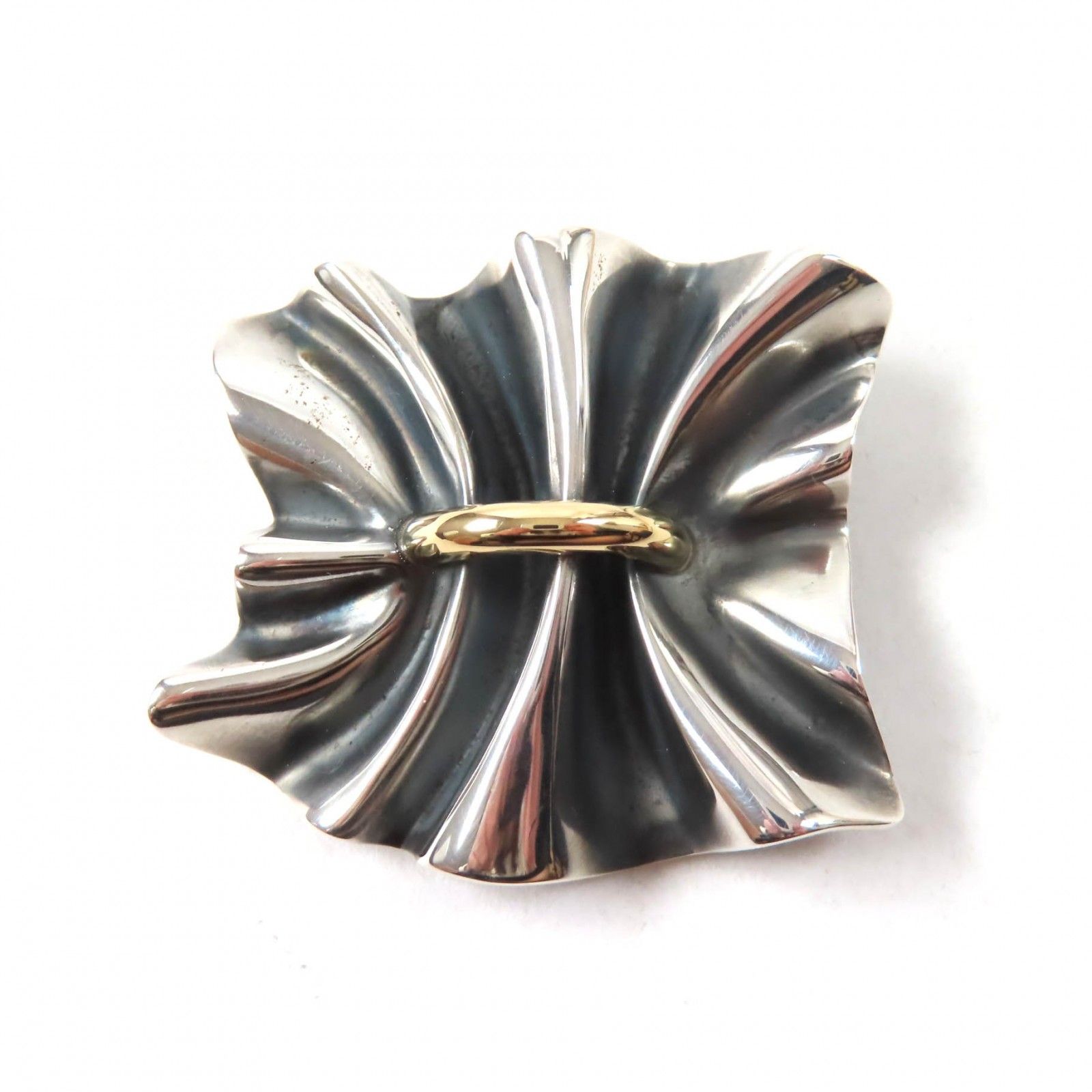 Georg Jensen ジョージジェンセン 399 BOW Lene Munthe コンビ ブローチ SV925 K18 シルバー ゴールド 箱 保存袋付き 重量35.4g レディース