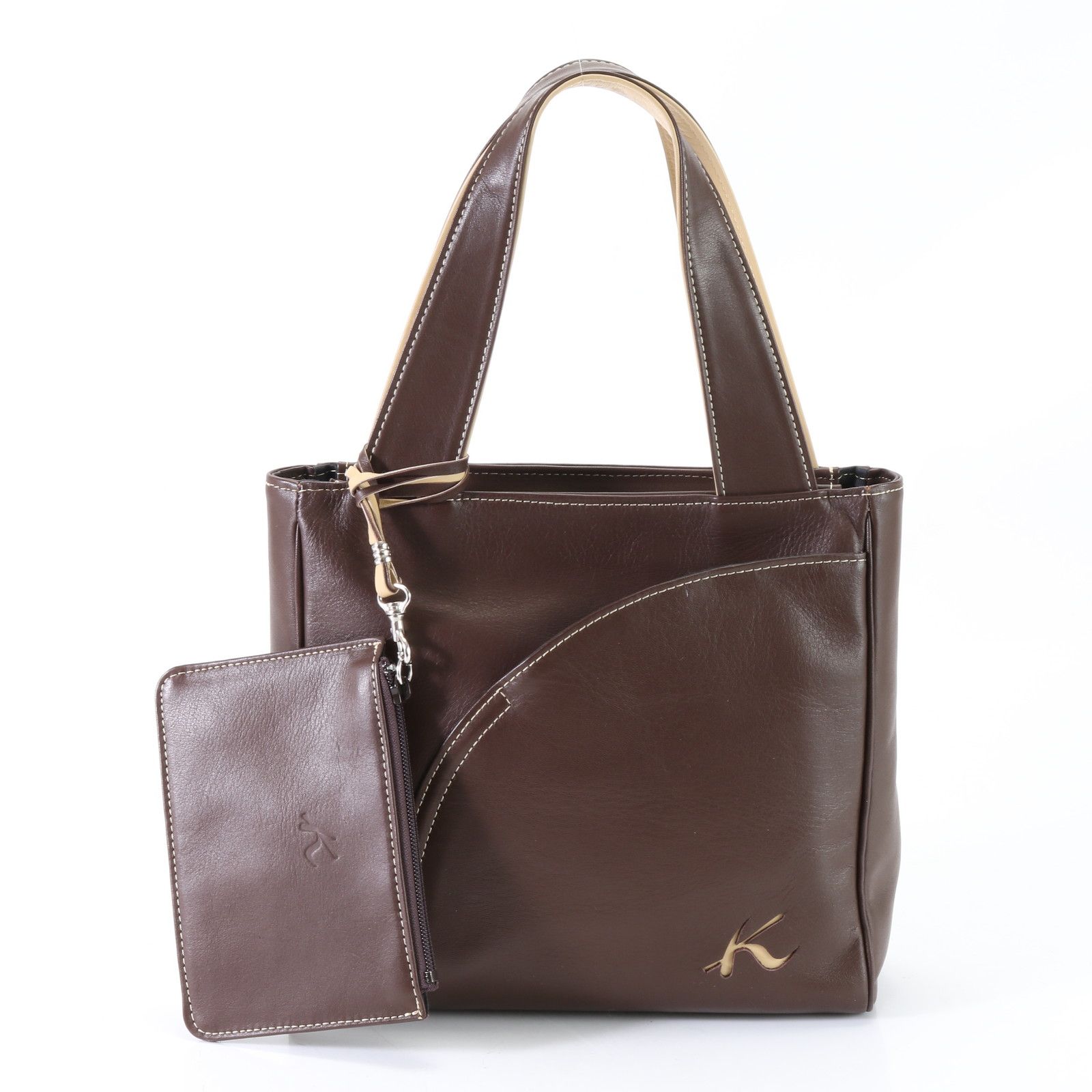 美品 Kitamura キタムラ ポーチ 付 レザー トート バッグ 肩掛け 