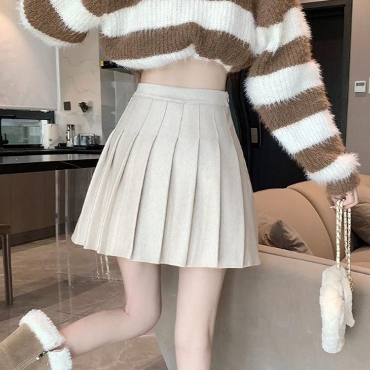ミニスカート インナーパンツ付き ミニ丈 プリーツスカート