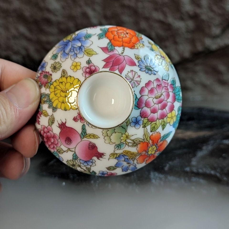 万花琺瑯彩三才蓋碗 中国茶器 景徳? 蓋付き茶器 飲茶食器 煎茶具 未