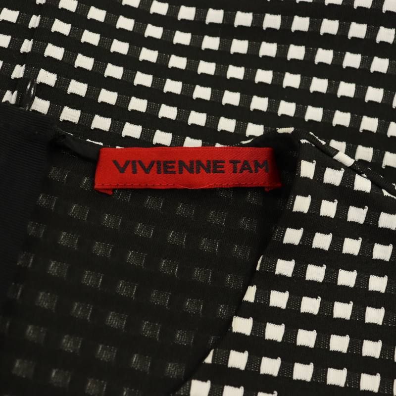 ヴィヴィアンタム VIVIENNE TAM ノースリーブ 刺繍 ワンピース ひざ丈 ギンガムチェック 1 黒 ブラック 白 ホワイト /AT ■OS