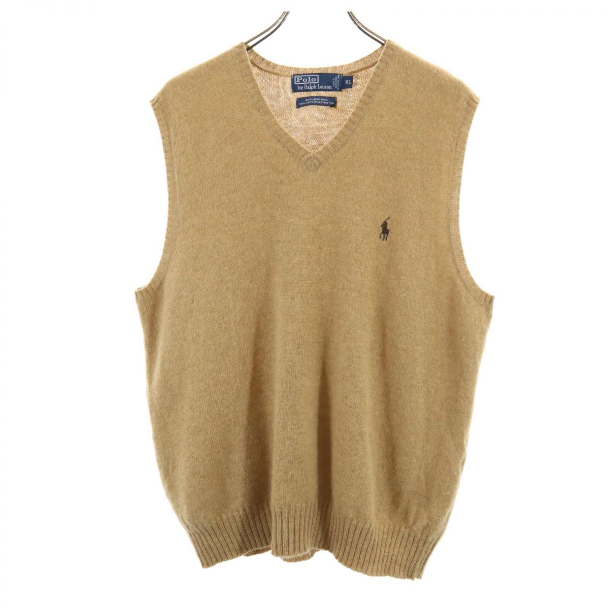 ポロバイラルフローレン 長袖 ウール Vネック セーター XL ブラウン Polo by Ralph Lauren ニット ベスト メンズ 古着 【240219】