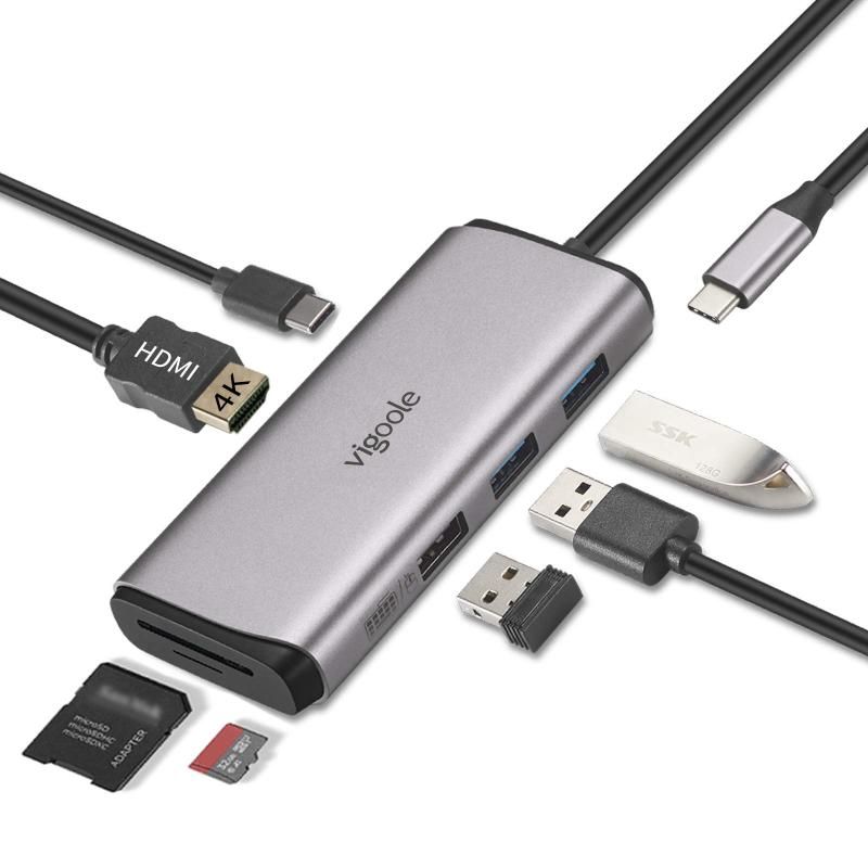 vigoole USB C ハブ 7-in-1 USB Type C ハブ USB3.0X2 高速データ伝送 100W PD 急速充電4K HDMI出力、SD/Micro SD/TF