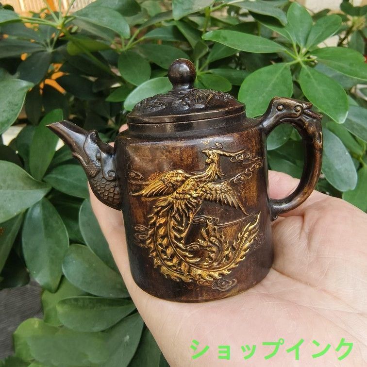 細工銅製 純銅浮き彫り龍鳳急須 置物細工6 【公式通販】