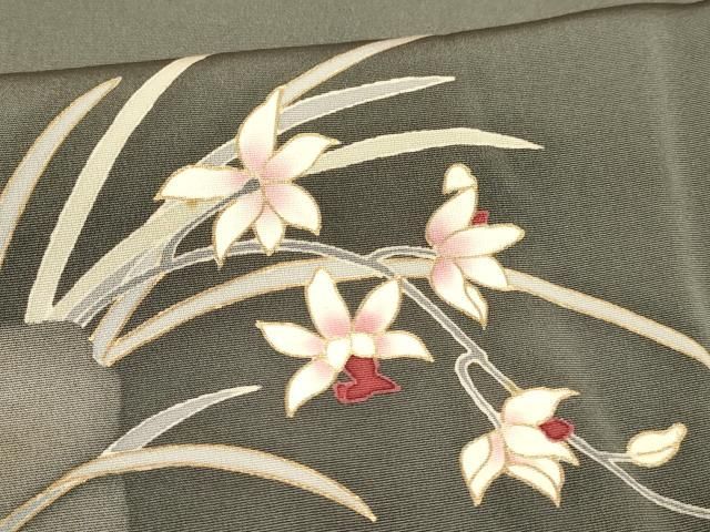 平和屋着物＊夏物 訪問着 絽 更紗花唐草文 黒地 銀彩 洗える